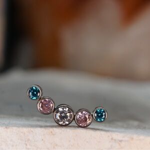 Trans Pride 5 stone titanium threadless curved end